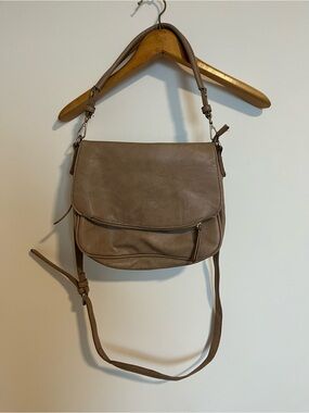 Miztique Taupe Flap leather Crossbody Bag